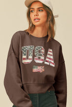 Load image into Gallery viewer, USA Flag Short Cropped Long Sleeve Sweatshirt