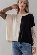 Load image into Gallery viewer, Crew Neck Rib Trim Color Block Sweater
