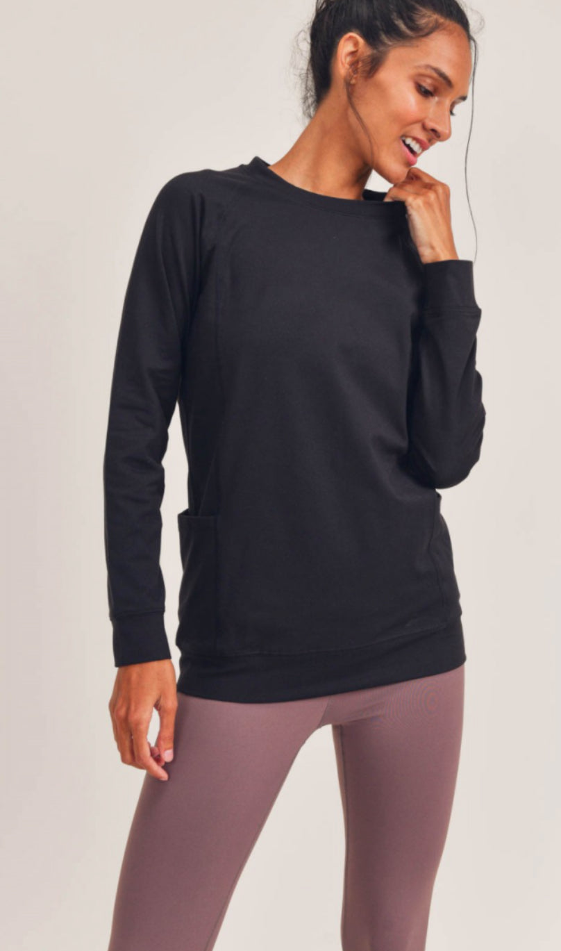 Active Raglan Pullover with Pockets-Black