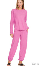 Load image into Gallery viewer, ZENANA - SOFT HACCI LONG SLEEVE ROUND NECK TEE &amp; JOGGERS SET - Multiple Colors
