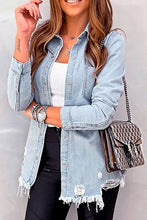 Load image into Gallery viewer, Distressed Denim Shirt-Light Wash
