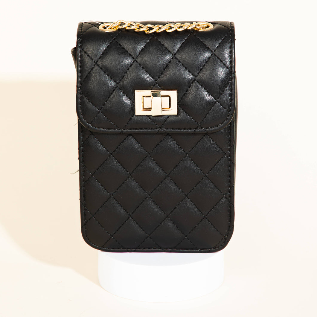 Flat Quilted Pattern Rectangle Crossbody Bag-Black