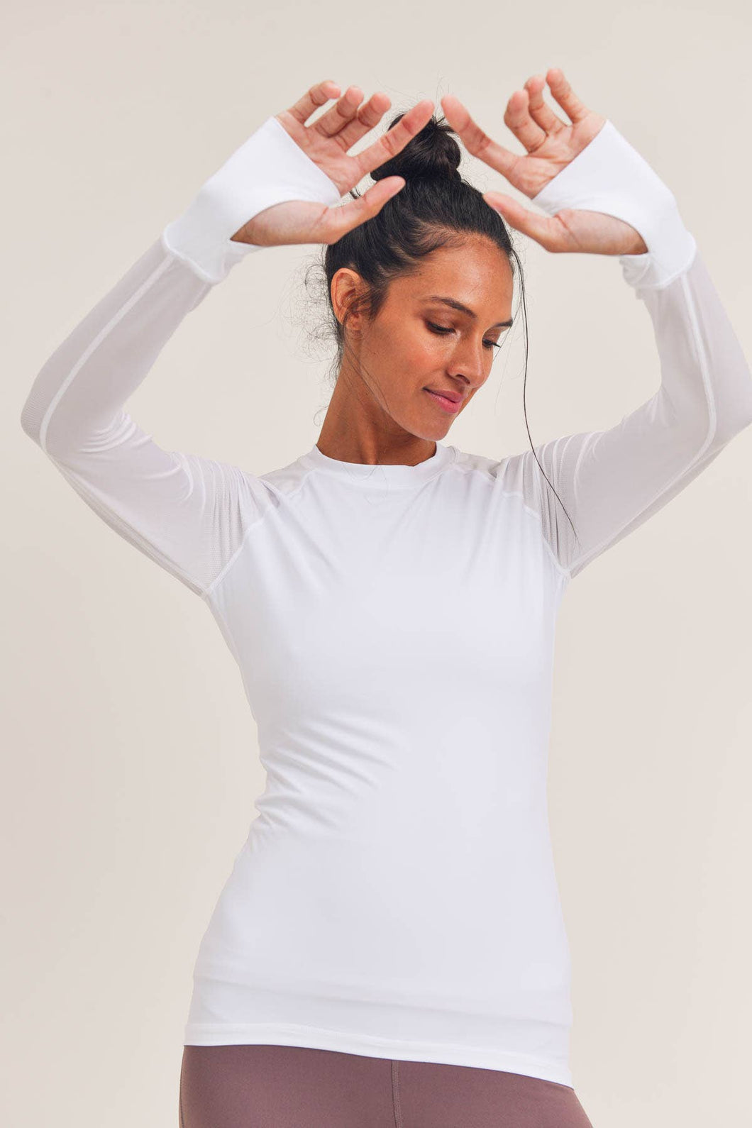 Cool-Touch Raglan Tee with Long Mesh Sleeves-White