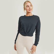 Load image into Gallery viewer, Pigment-Dyed Twist-Front Terry Cotton Pullover - Black
