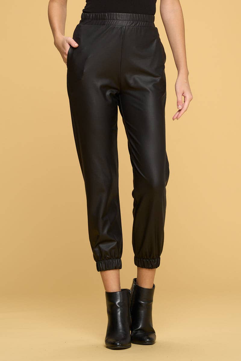 Vegan Leather Jogger Pants with Pockets