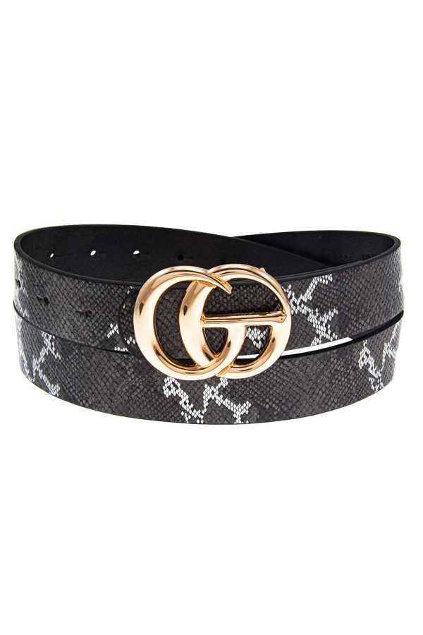 Faux Leather Wide Buckle Belt - Black Snake