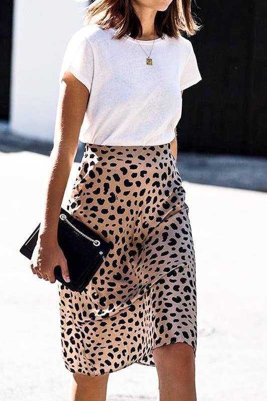 LEOPARD SATIN MIDI SKIRT
