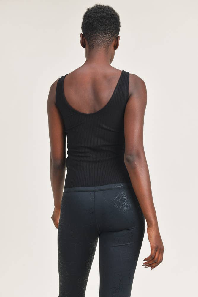 Ribbed Scoop-Back Tank Top - Black