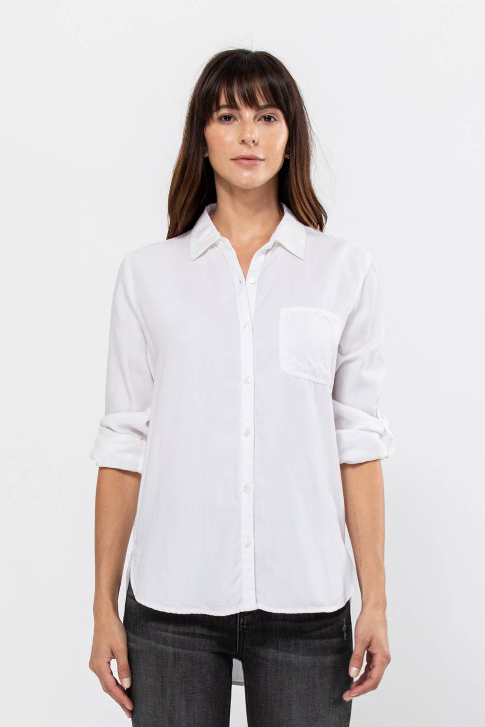 Classic Tencel Button Up Long Sleeve Shirt - White