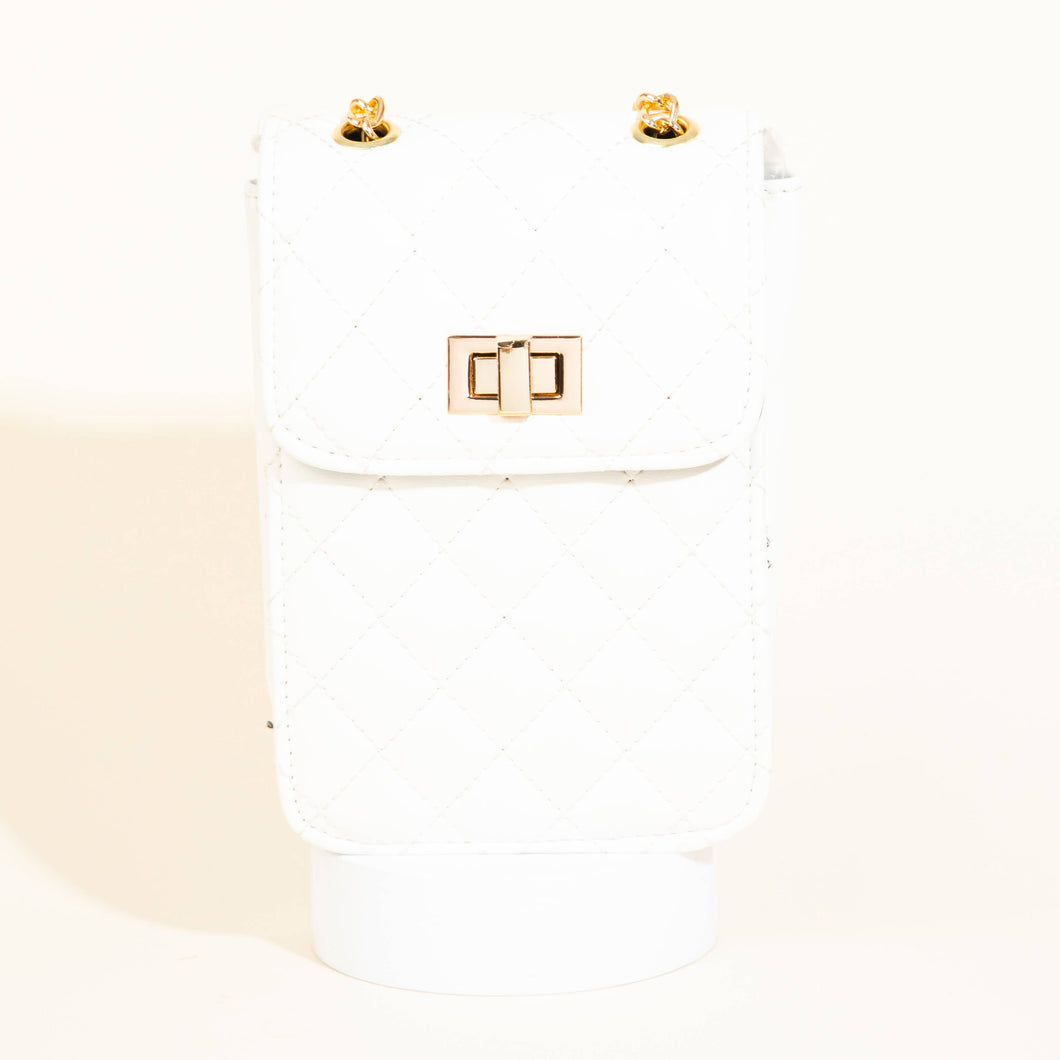 Flat Quilted Pattern Rectangle Crossbody Bag-White