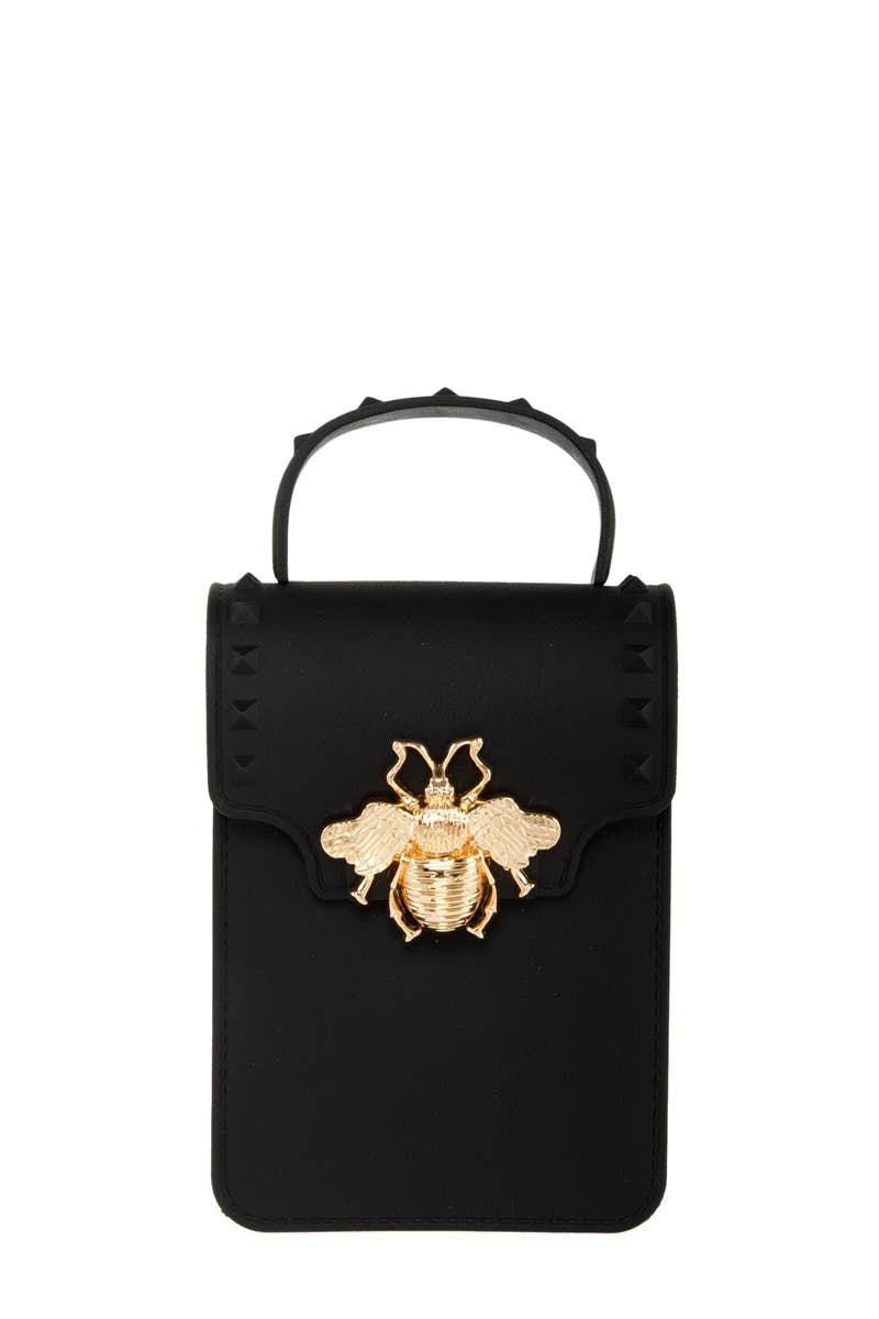 Gold Bee Decorated Rectangular Jelly Bag-Black