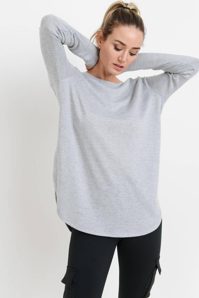 Long Sleeve Flow Top with Side Slits-Gray