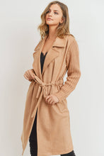 Load image into Gallery viewer, Sweater Sleeve Suede Cinched Waist Coat
