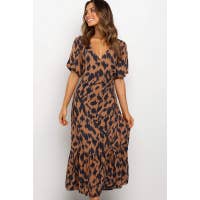 Load image into Gallery viewer, Tan Leopard Print Wrap Dress
