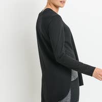 Load image into Gallery viewer, Ribbed Mesh Long Sleeve Flow Top with Side Slits-BLACK

