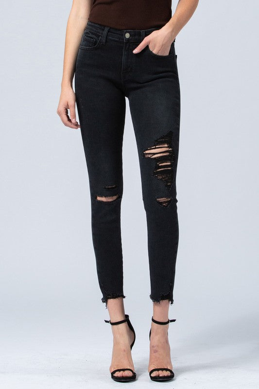 Flying Monkey - MID RISE DISTRESSED RAW HEM CROP SKINNY