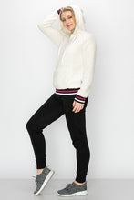 Load image into Gallery viewer, STRIPE CONTRAST RIB BAND SHERPA HOODIE
