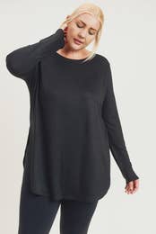CURVY Long Sleeve Flow Top with Side Slits