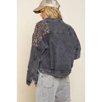 Load image into Gallery viewer, Off Duty Leopard Denim Jacket - Black Wash
