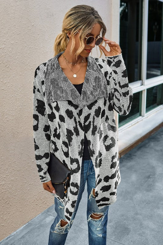 Leopard Open Front Cardigan Outwear