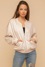 Load image into Gallery viewer, SOFT KNIT SUEDE ANIMAL PRINT SLEEVE BOMBER JACKET
