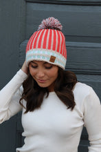 Load image into Gallery viewer, Tangerine Fleece Lined Knit Hat with Pom
