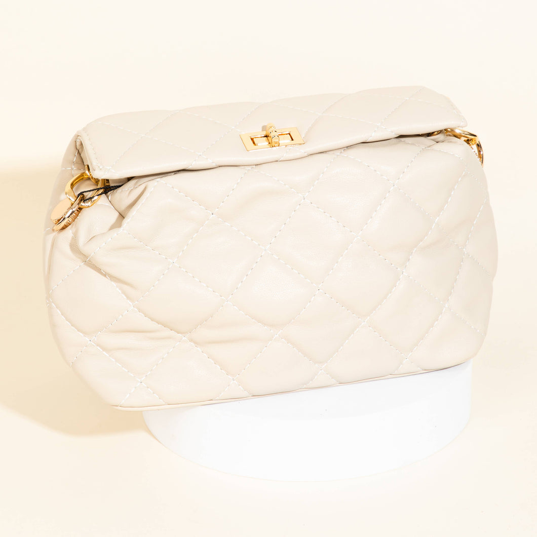 Quilted Faux Leather Chain Fashion Bag-Ivory