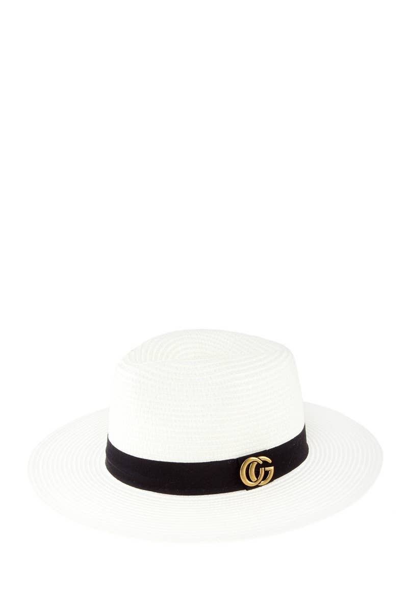 GG Metal Fedora Straw Hat - White
