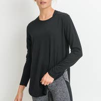 Load image into Gallery viewer, Ribbed Mesh Long Sleeve Flow Top with Side Slits-BLACK

