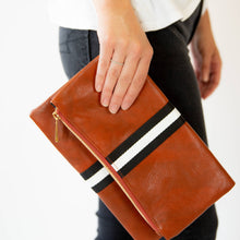 Load image into Gallery viewer, Preppy Stripe Foldover Clutch - Navy/White Stripe
