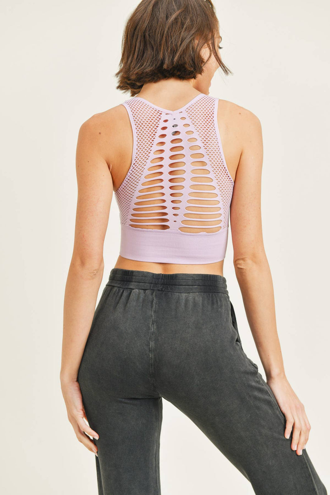 Laser Cut Seamless Sports Bra-Periwinkle