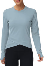 Load image into Gallery viewer, Women&#39;s Cross Hem Athletic Long Sleeve with Thumb Holes
