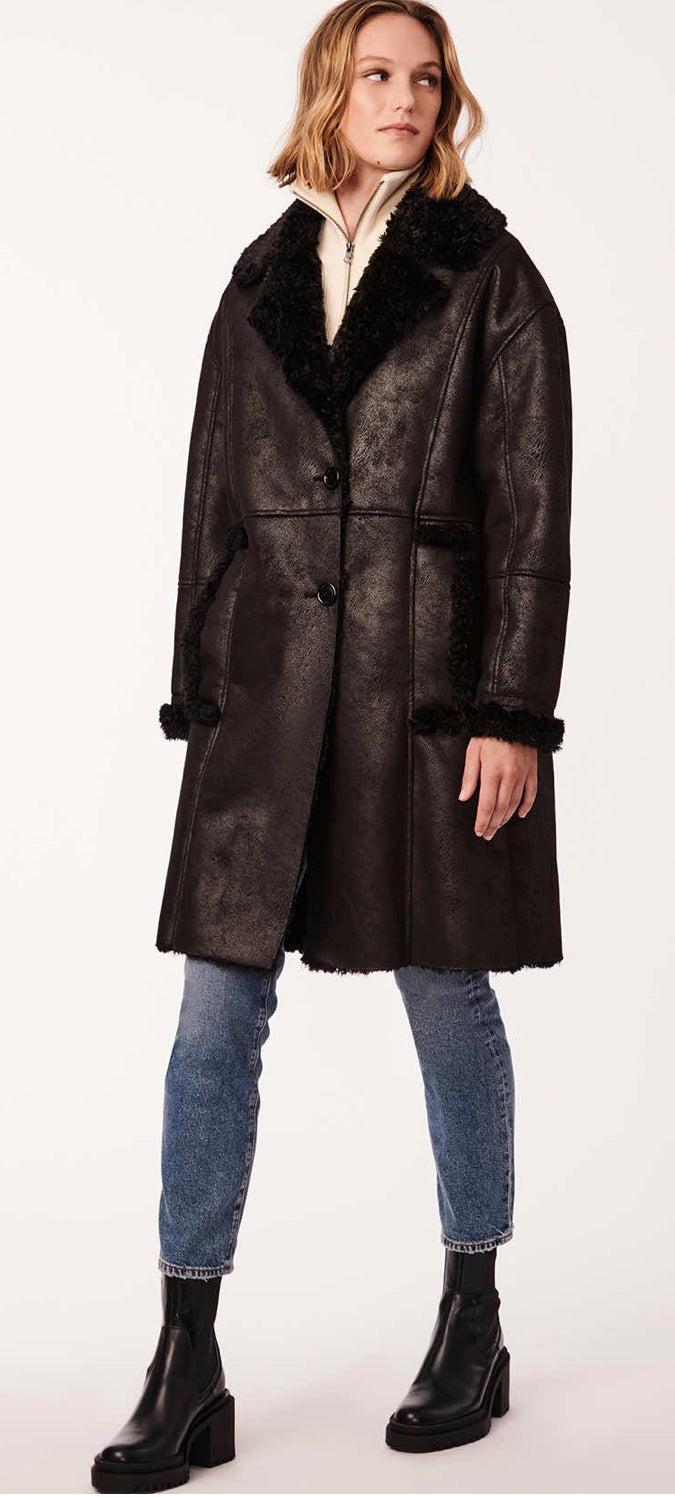 Bernardo Soft Trim Vegan Fur Coat