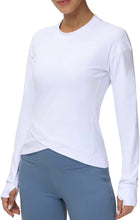 Load image into Gallery viewer, Women&#39;s Cross Hem Athletic Long Sleeve with Thumb Holes
