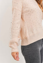Load image into Gallery viewer, Sweet Rain - Rhinestone Sheer Overlay Sweater-Blush - FINAL SALE
