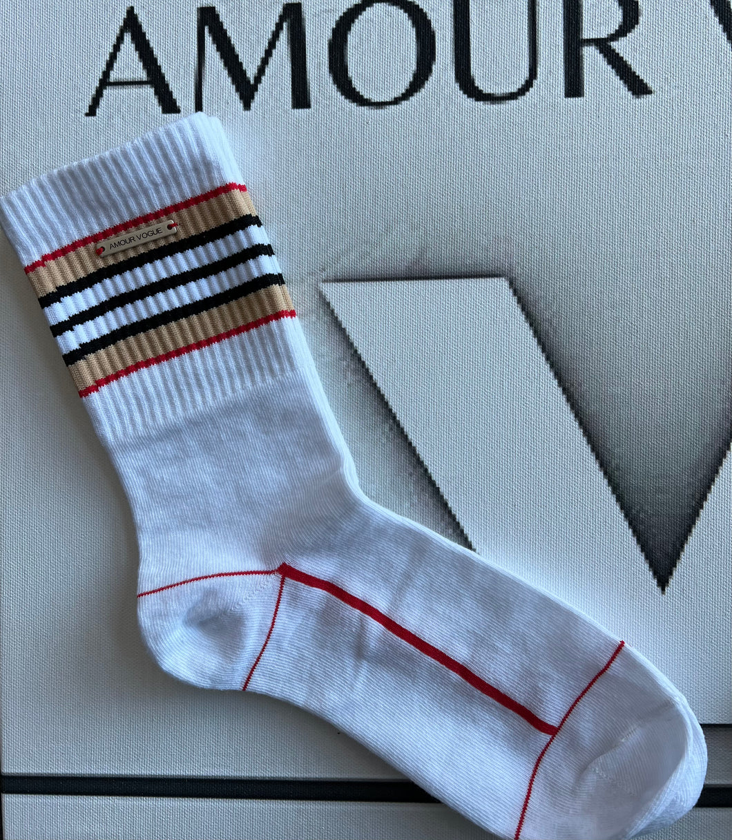 Amour Vogue Red/Khaki/Black Socks