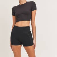 Essential Micro-Ribbed Cropped Athleisure Tee-Black