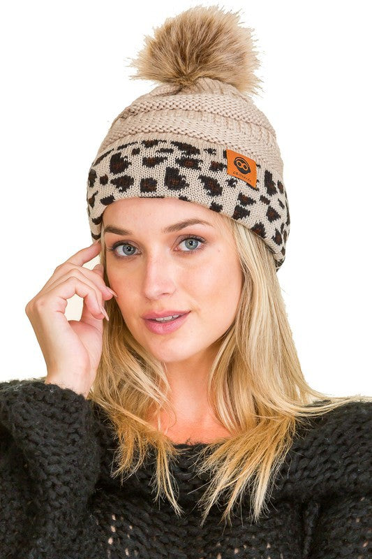Fleece Lined Leopard Beanies